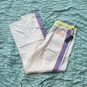 USA Women's Joggers - Cream and Purple